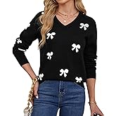 Womens V Neck Knit Sweaters Long Sleeve Lightweight Pullover Printed Cute Tops Winter Casual Fashion Outfits