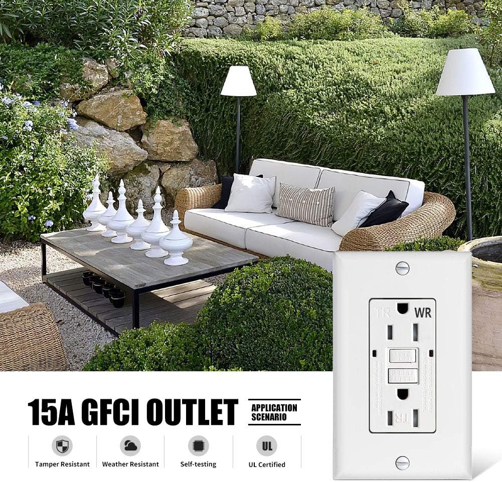 GFCI Outlet Receptacle 15 amp-Weather Resistant Self Testing Tamper Resistant Duplex Ground Fault Circuit Interrupter Outlet UL Certified for Home/Commercial/Outdoor/Indoor - - 