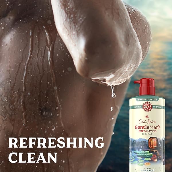 OLD SPICE GENTLEMAN’S EXFOLIATING & MOISTURIZING BODY WASH FOR MEN, 24/7 SHOWER FRESH WITH LONG LASTING SCENT, RENEWING VITAMIN B3 BLEND, SANDALWOOD + ALOE VERA SCENT, 26 OZ