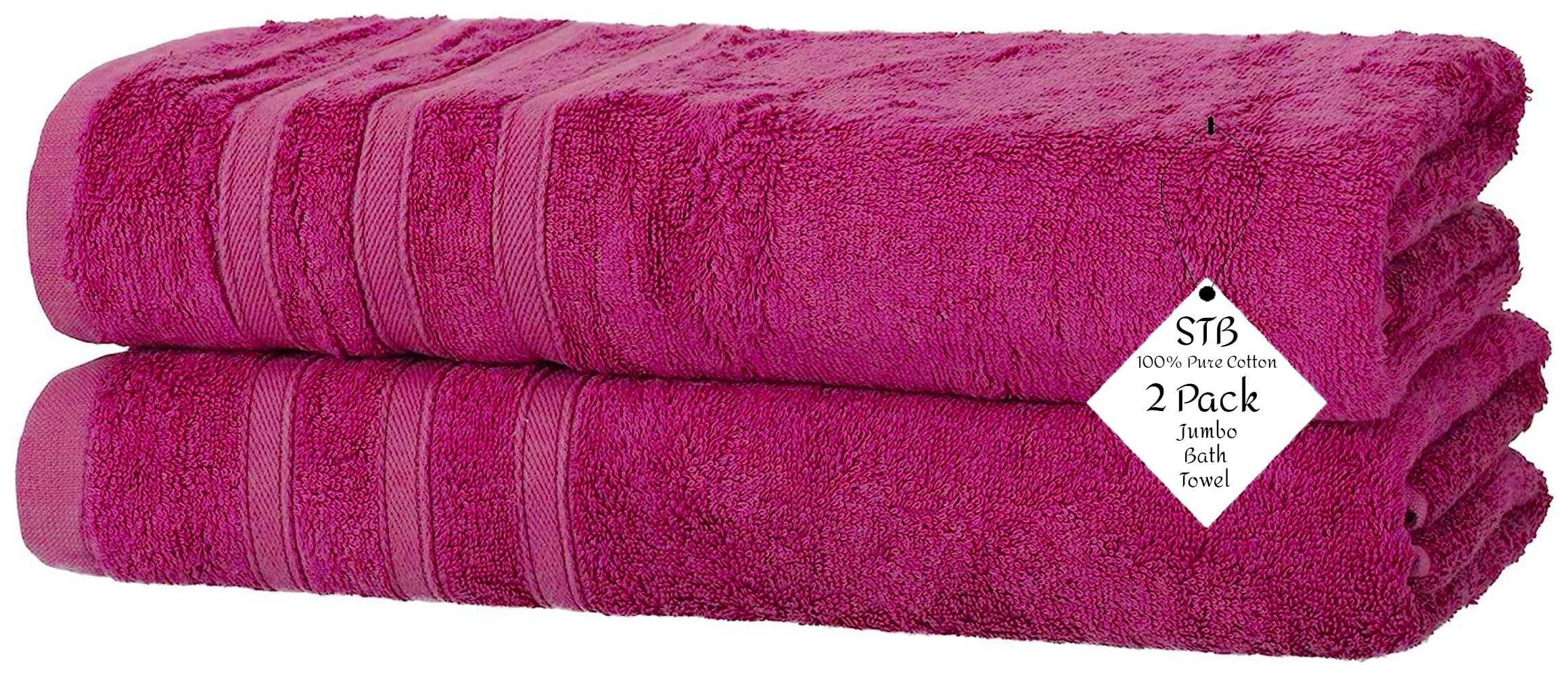 S & B Pack of 2 Jumbo Bath Towels Sheets 100% Pure Cotton Quick Dry Gym, Spa, Hotel Quality 500-GSM Large Size Bathroom Towels 75 x 150 cm (Pink)
