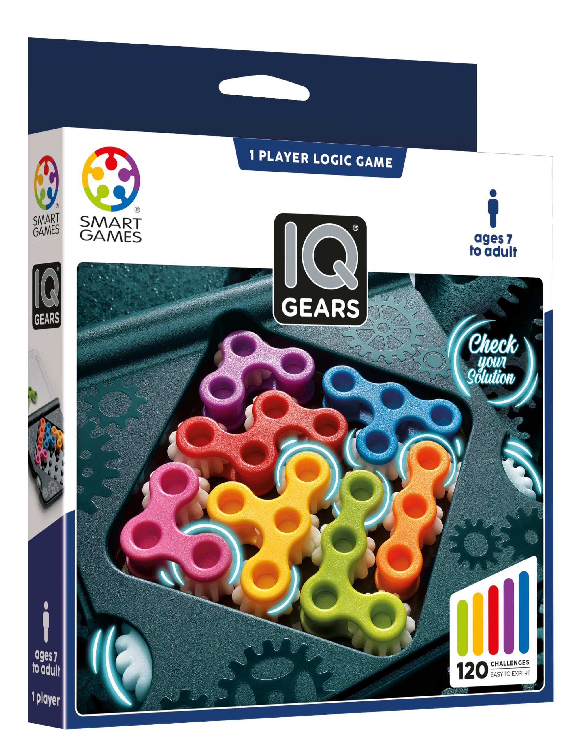 SmartGames - IQ Gears, Puzzle Game with 120 Challenges, 7+ Years