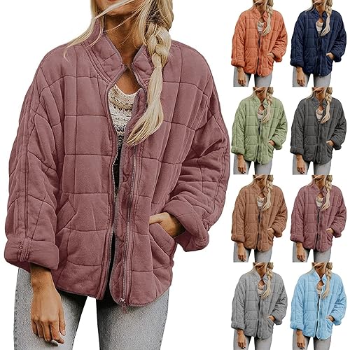 Womens Coats Puffer Jacket Women Casual Winter Coats Warm Down Thick Long Sleeve Quilted Hoodies Coat Outerwear Lightweight Warm JacketRain Jacket
