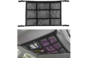 iolory Car Ceiling Storage Net with Zipper,Universal Mesh Cargo Net Car Storage, Automotive Adjustable Storage Organizer Carg