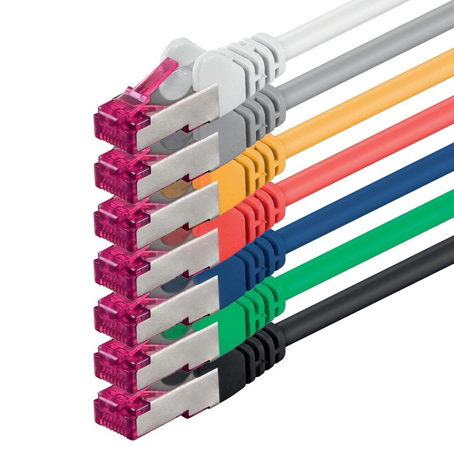1aTTack.de 5m - 7 colors - 7 pieces - network cable CAT6a (10Gb/s) S-FTP CAT 6a Lankacable - GHMT certified PIMF 500 MHz Cat5 Cat5e Cat6 Cat6a Cat7 for switch, router, modem, Internet