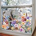 WALPLUS Spring Window Clings Spring Decorations Flower Window Clings Reusable Removable for Glass Windows Living Room Nursery Room Home Colourful Flowers with Dragonflies and Butterflies 44 Pieces