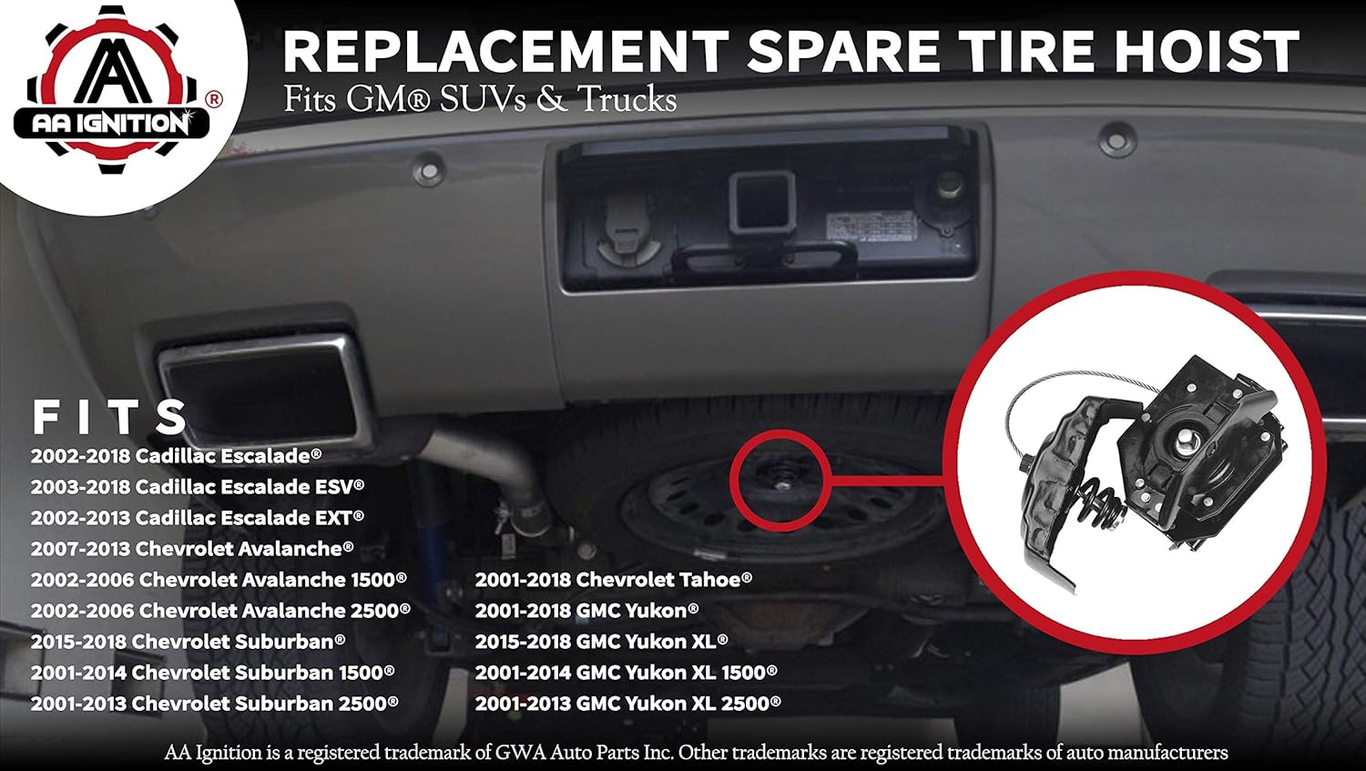 For 2003-2017 Cadillac Escalade ESV Spare Tire Hoist 63952VP 2008 2004 2005 2014
