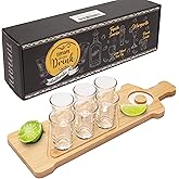 Tequila Shot Board Set - Serving Tray with 6 Glasses, Lemon Space, Salt Rimmer - 1.5 Oz Shots Holder for Margarita, Liquor, Party