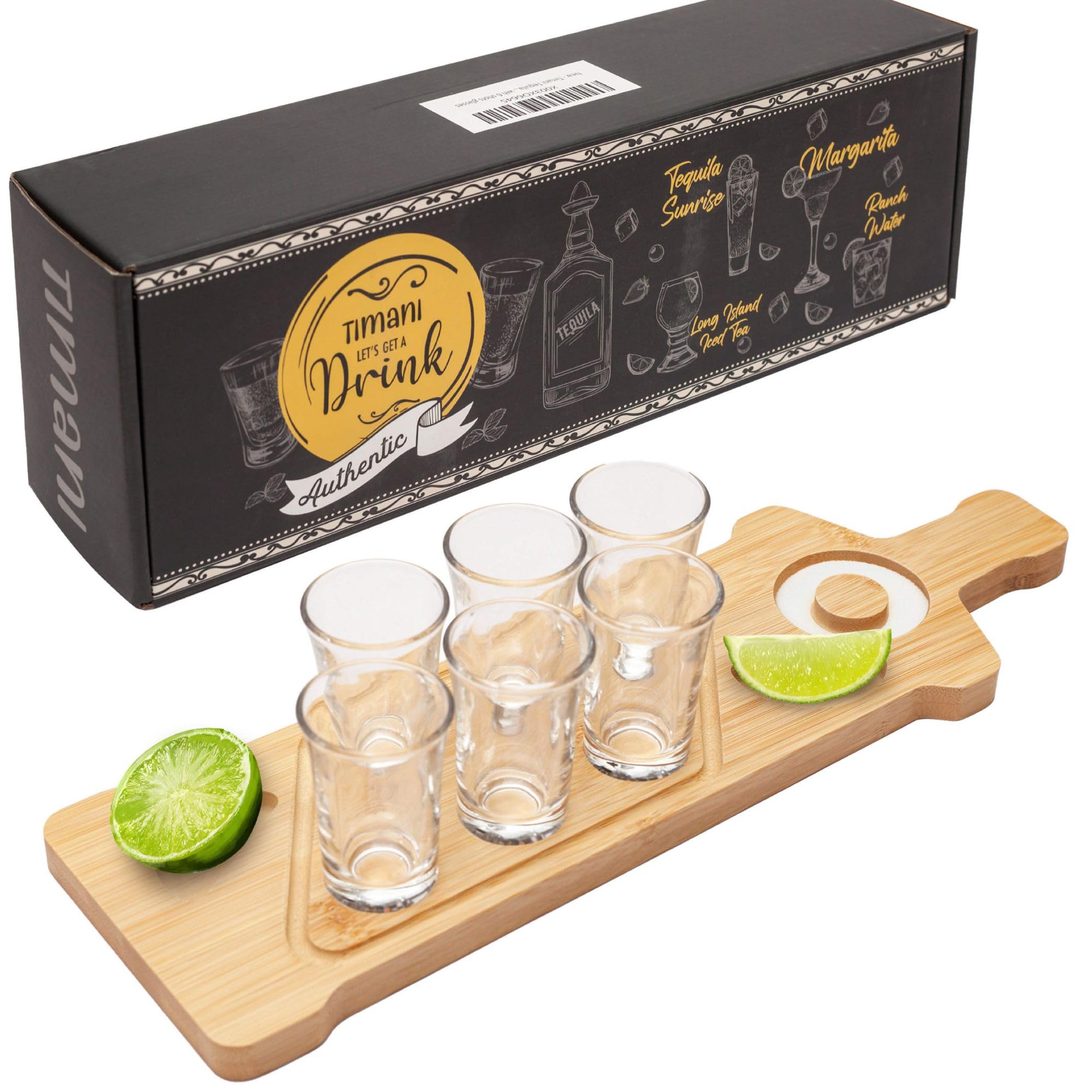 Photo 1 of Tequila Shot Board Set - Serving Tray with 6 Glasses, Lemon Space, Salt Rimmer - 1.5 Oz Shots Holder for Margarita, Liquor, Party