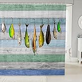 Erosebridal Colorful Fish Bathroom Shower Curtain Sets, Fish Hook Fishing Shower Curtain for Kids Boys Girls Teens, Rustic Farmhouse Waterproof Fabric Shower Curtains Western Style 72