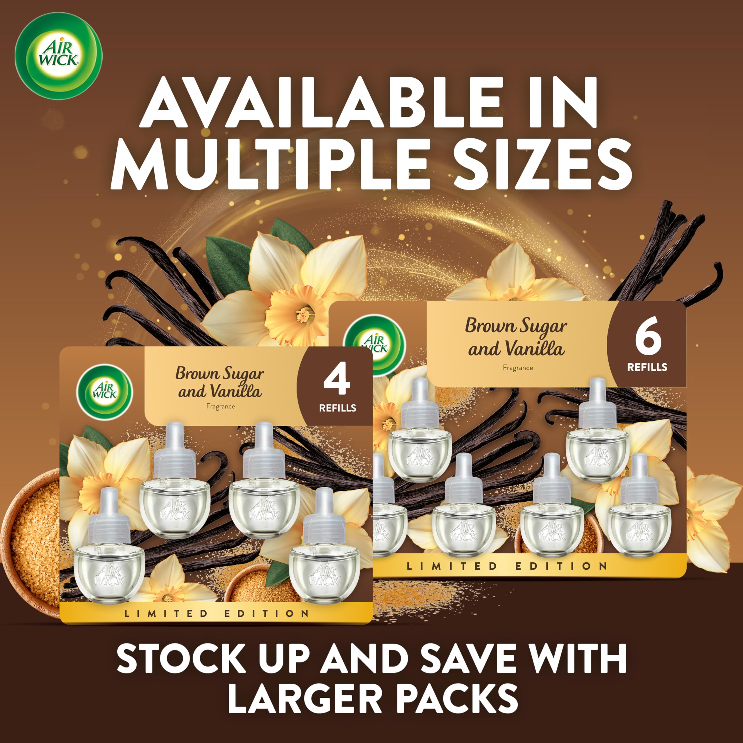 Air Wick Plug In Scented Oil Refill,Fall Scent, Fall Décor, Brown Sugar and Vanilla, 5 ct