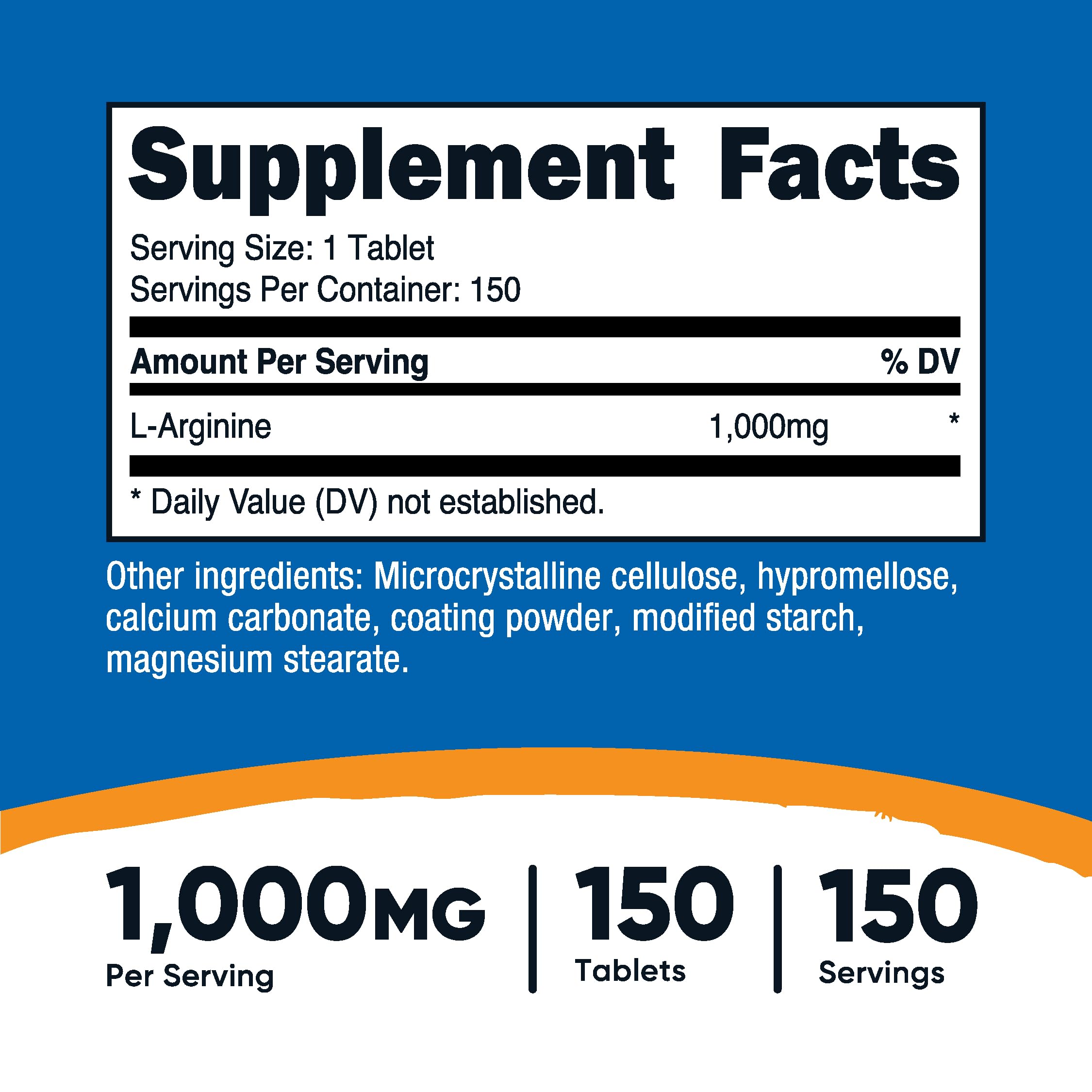 Nutricost L-Arginine 1000mg, Amino Acid Tablets (150 Tablets)