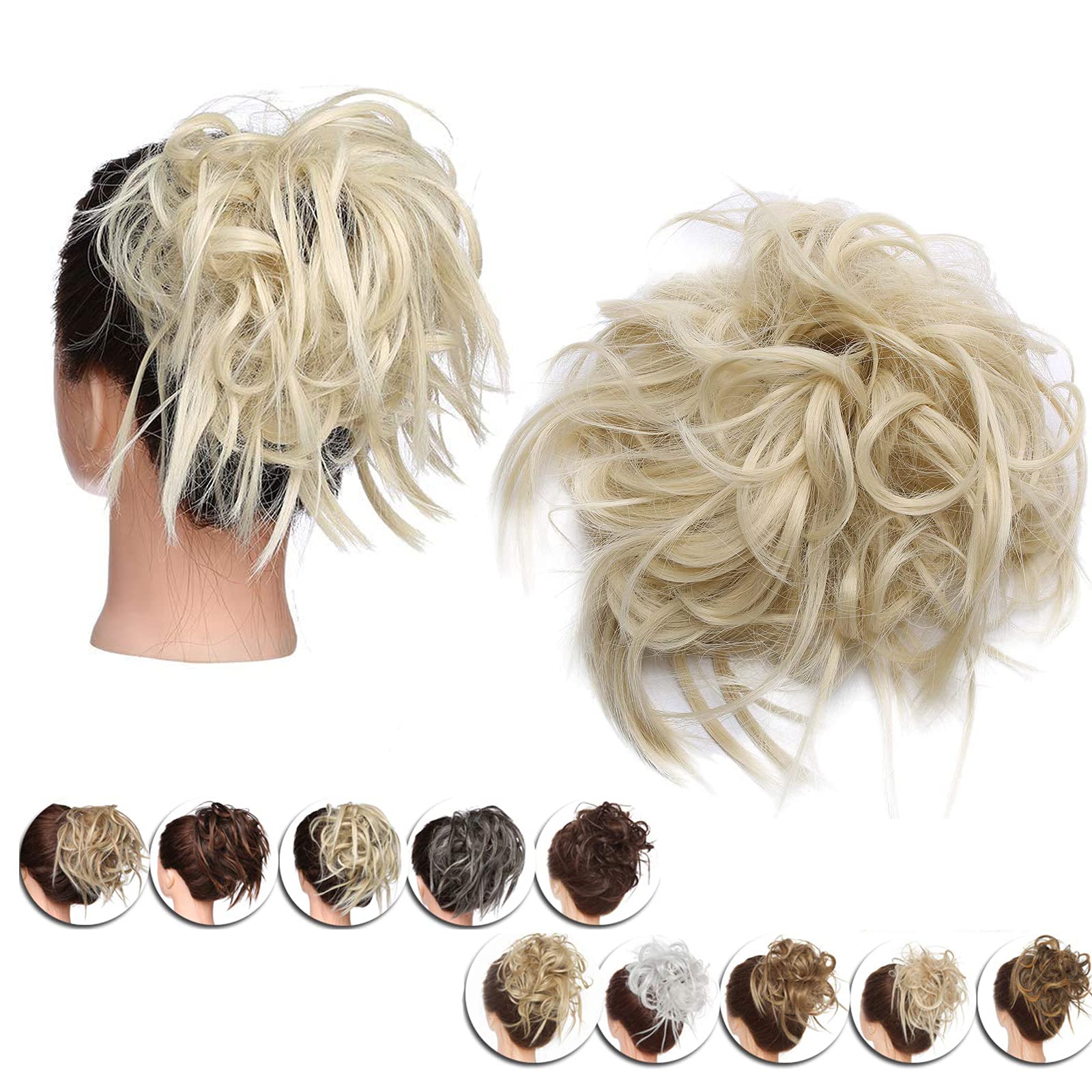 Updo Hair Bun Scrunchy Scrunchie Hairpiece Ponytail Extensions Short Curly Messy Donut Chignons Bleach Blond [45g] — image 1