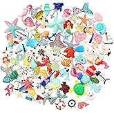 SIX VANKA 100pcs Miniature Ocean Animals Mermaid Fish Dolphins Glitter Charms Decoration Flatback Resin Sets for DIY Fairy Garden Accessories Crafts