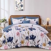 Anibedding Blue Floral Comforter Set King Size, 8 Piece Botanical Flower Bed in a Bag, Reversible Design Comforter, Soft Microfiber Complete Bedding Sets for All Season (Blue,90"x104")