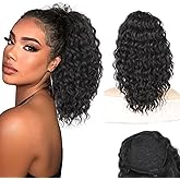AISI BEAUTY Black Ponytail Extension 14 Inch Curly Drawstring Ponytail for Women Clip in Fake Ponytail Synthetic Curly Pony Tails Hair Extensions(Black)