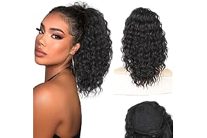 AISI BEAUTY Black Ponytail Extension 14 Inch Curly Drawstring Ponytail for Women Clip in Fake Ponytail Synthetic Curly Pony Tails Hair Extensions(Black)