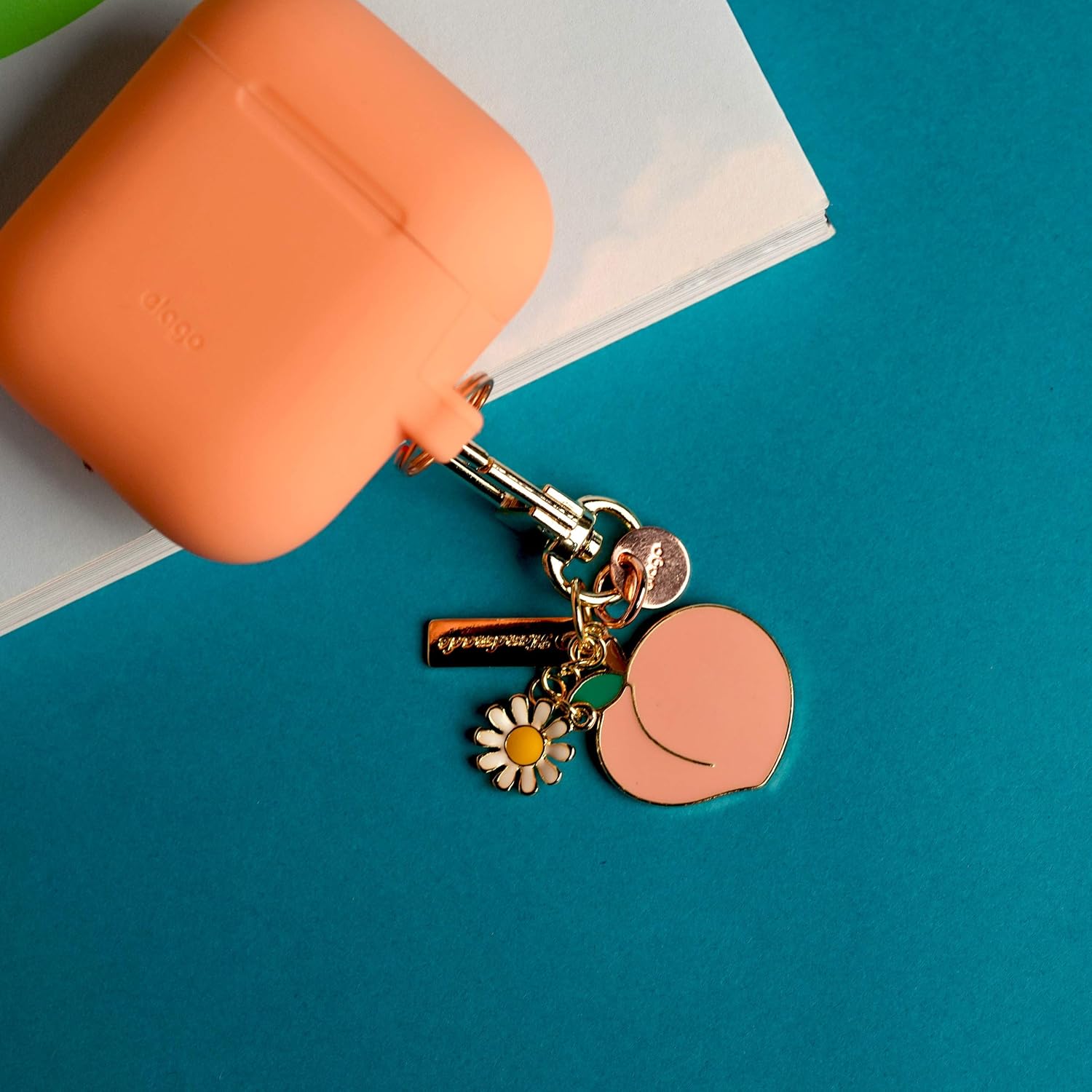 elago AirPods Keyring [PEACH] - Charm for AirPods, Handbag, Tote, Purse, Backpack, Bag, Car Key, Durable Keychain, Sturdy material, Cute Accessories for Women: Clothing
