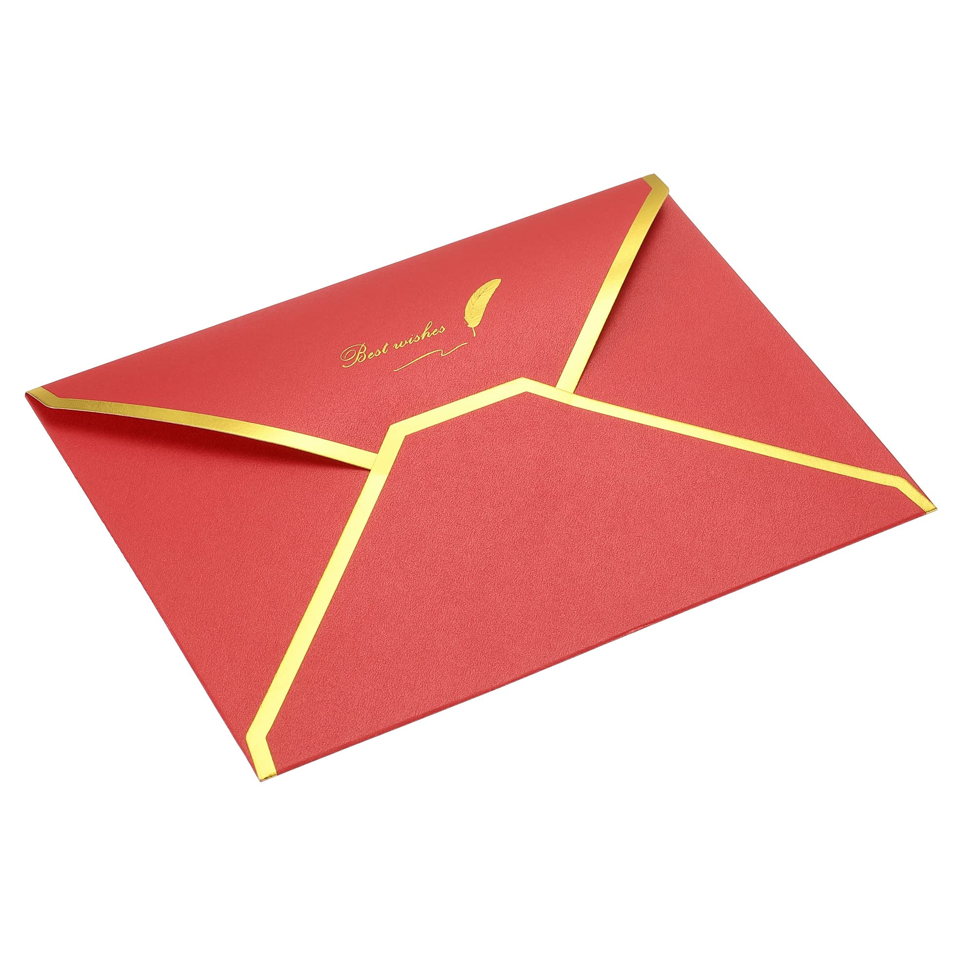 PATIKIL V Flap Envelopes, 10 Pack 7 x 5'' Luxury Style Gold Border Greeting Card Envelope for Invitations Weddings, Red