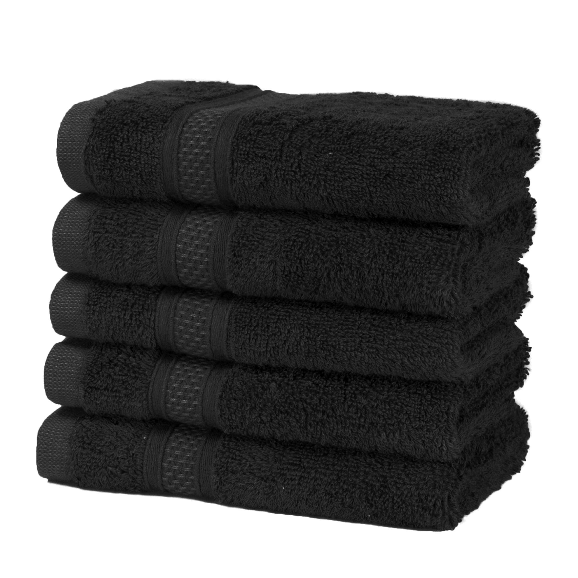 A & B TRADERS Pack of 12 Egyptian Cotton 600 GSM Fingertip Towels Flannels Facecloth Set Multi-purpose Sports Workout 30 x 30cm Highly Absorbent Towels (Black)