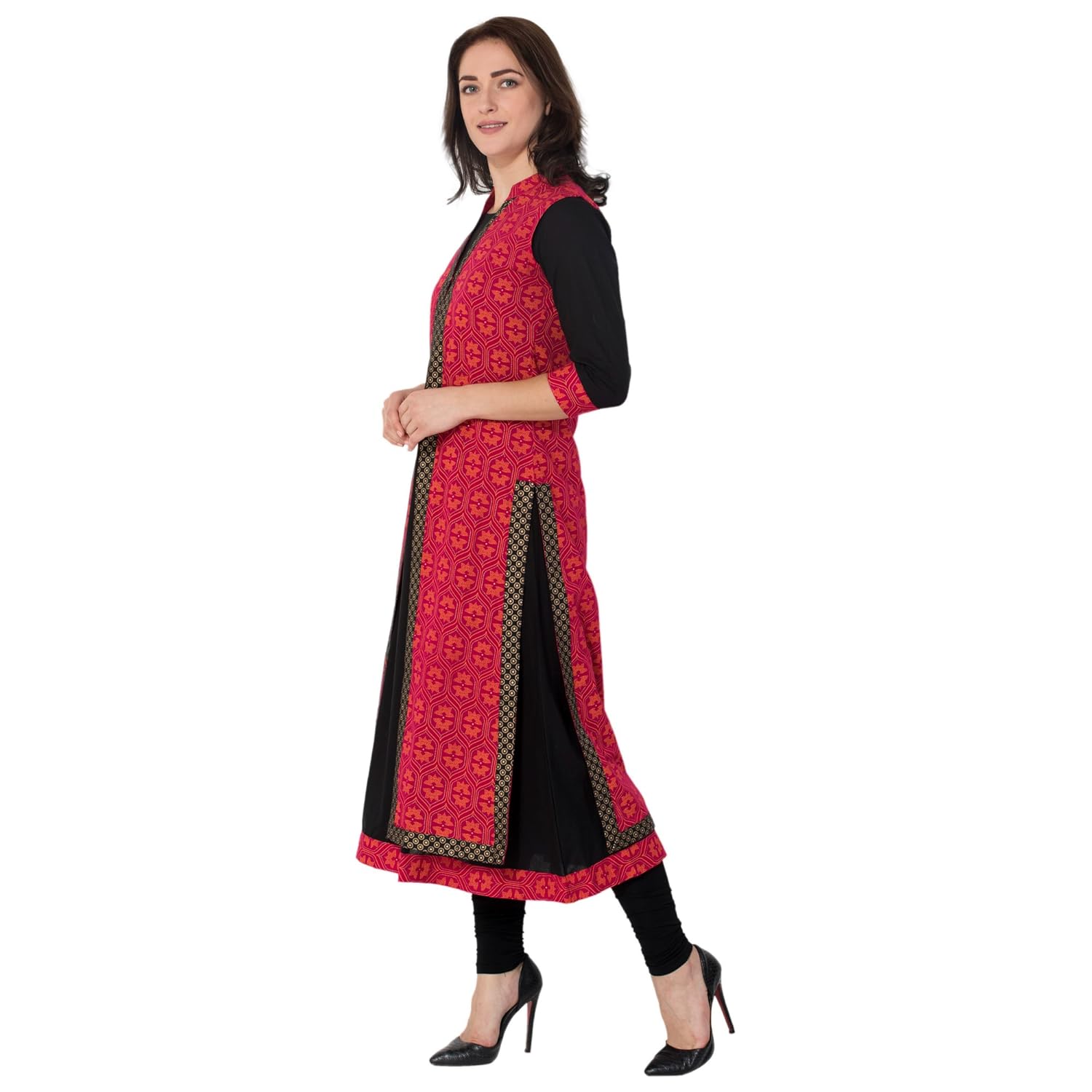 m&d women's cotton printed double layer kurti