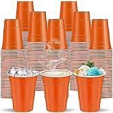 cssopenss 120 pcs Orange Plastic Cups Halloween plastic Disposable cups 16 oz orange Party Cups for drinking Tastings served Snacks Barbecues Picnics
