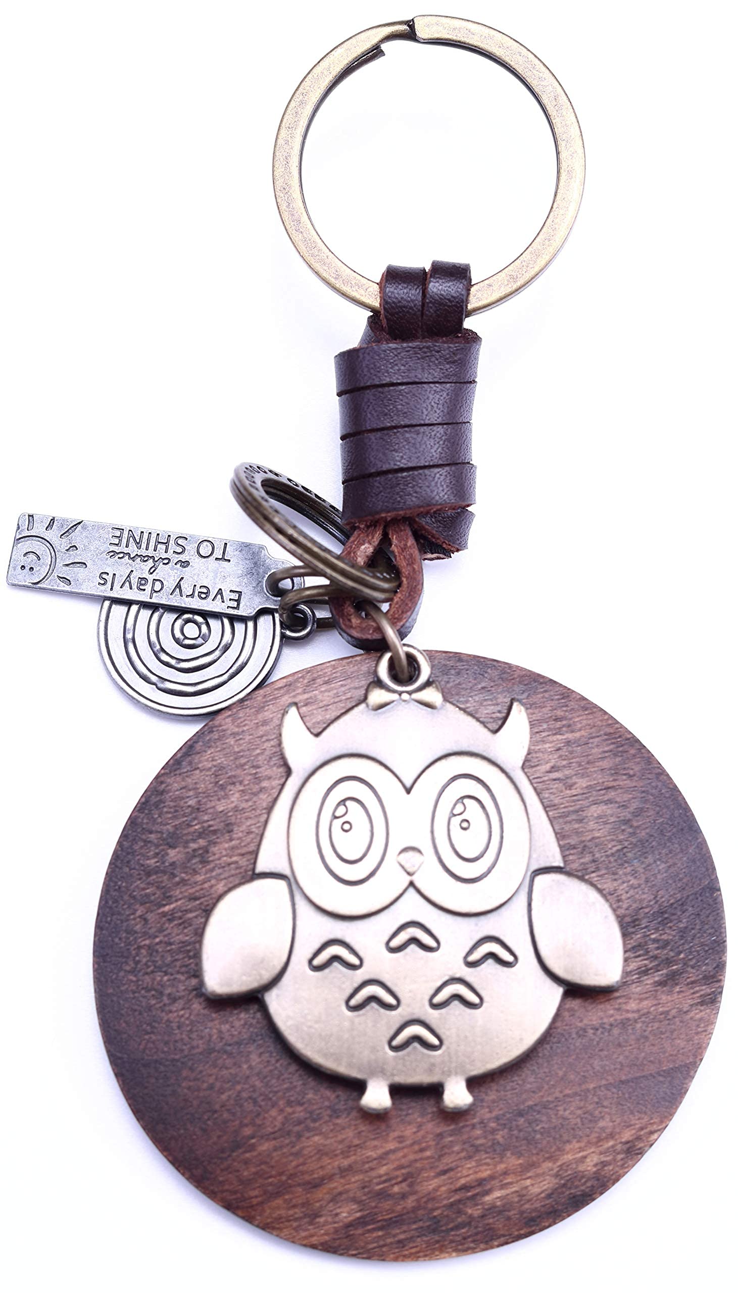 AuPra Owl Keyring Gift for Women & Men | Handmade Leather Red Wood Bird Key Ring | Vintage Charm for Home, Car & Door Keys | Funny Keychain Present for Girls & Boys