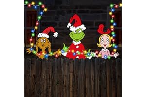 AYMOLAS Christmas Fence Peeker with LED Lights, Funny Christmas Decoraions Yard Sign Light Up Christmas Fence Decorations Christmas Tree Topper Seasonal Winter Holiday Outdoor Garden Decor