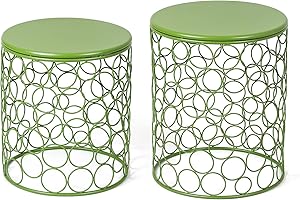 Decent Home Metal Accent Tables, Set of 2 Nesting End Tables Side Coffee Tables Decorative Round Nightstands for Living Room Bedroom (Green)