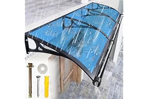 LSPYYDS Window Awning for Door Entrance, Patio Awnings Exterior Aluminum Alloy Bracket with Polycarbonate Cover Easy to Install Front Door Canopy UV/Rain/Snow Protection, Blue/24x24in