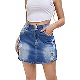 JsGilsMsin Women's Distressed Ripped Denim Trendy Midi Waisted Denim Skirts Butt Lifting Jeans Skorts
