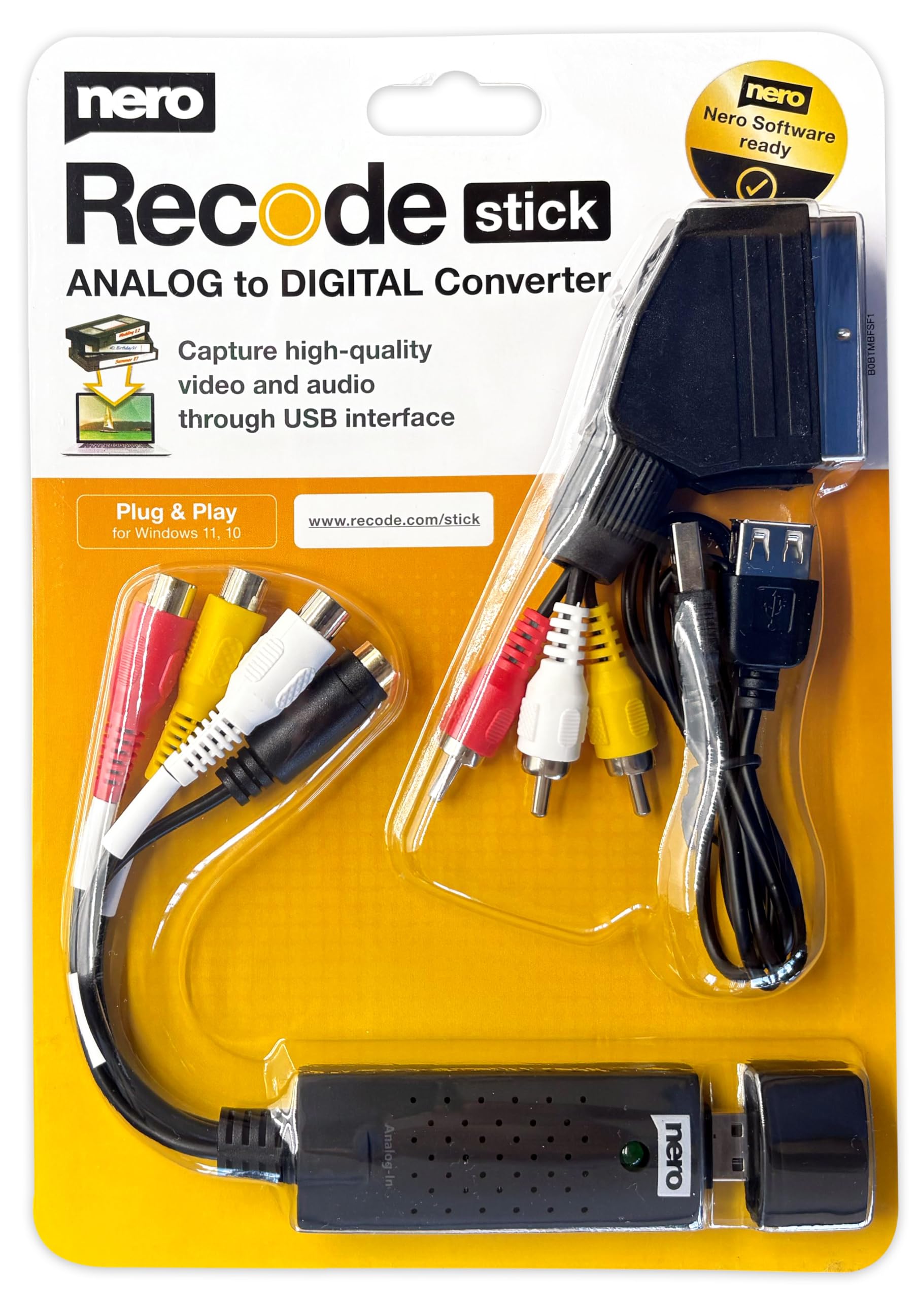 Nero VHS to Digital Converter | USB Video Capture Device for VHS, VCR, Hi8, Super 8 & Analogue Tapes | Tape Digitiser with SCART Adapter | Convert Tapes to MP4 on PC | Windows 10/11 | macOS