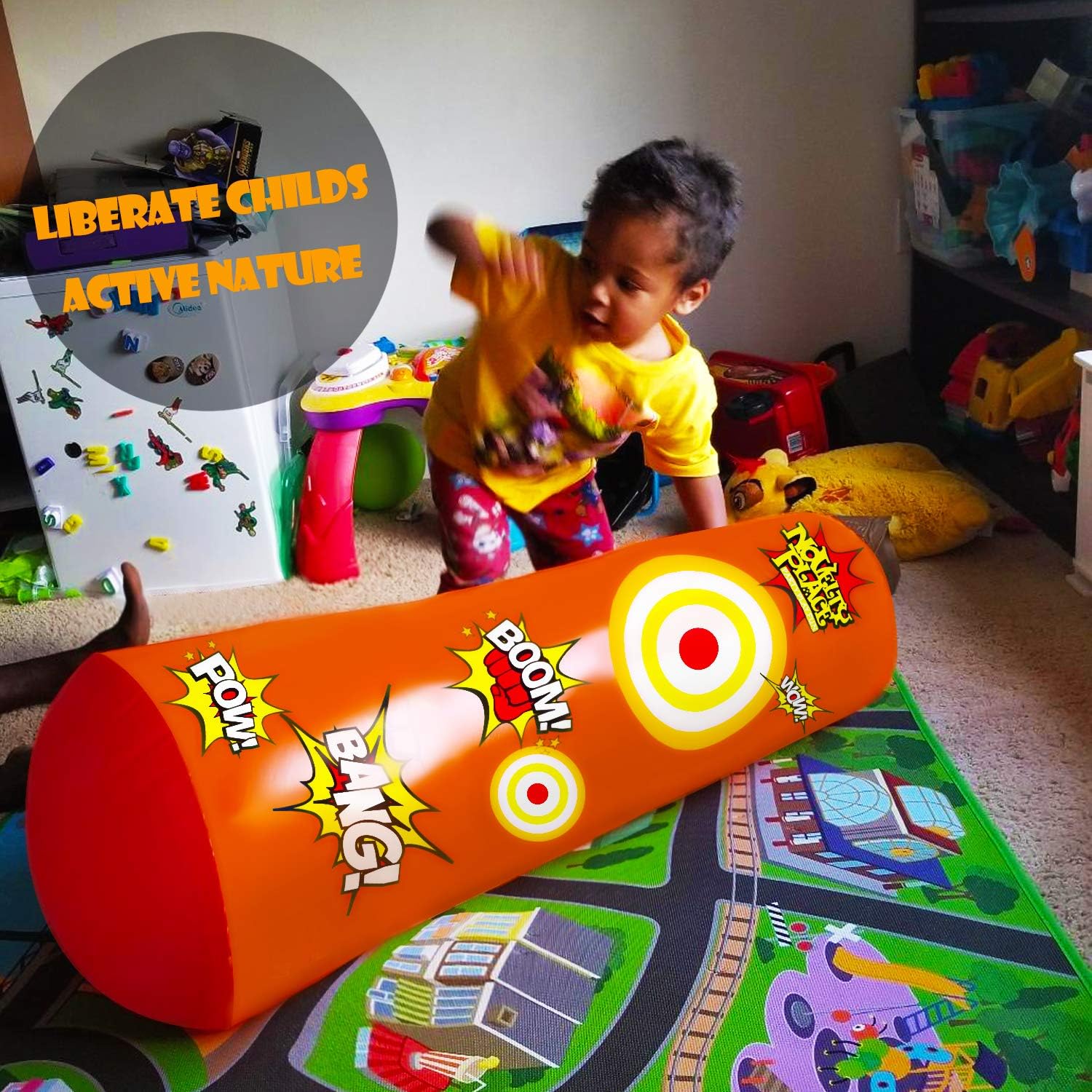 Novelty Place Kid's Inflatable Punching Bag - 4 Feet Tall Free Standing Socker Bopper Buddy - Hit & Bounce Back Air Bop Toy Fun for All Ages Boys Girls Kids Fitness & Stress Relief: Home & Kitchen