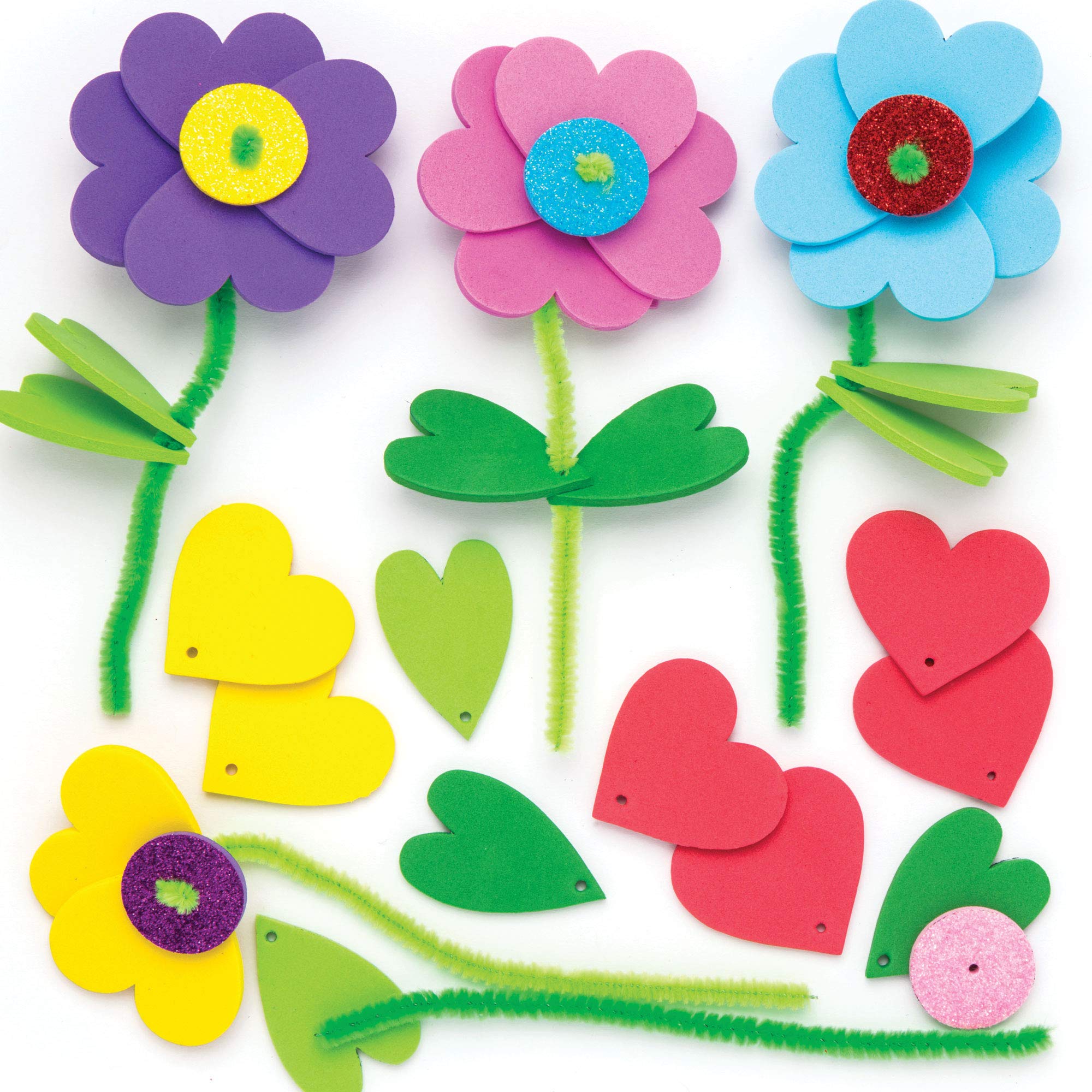 Baker Ross AW355 Mix & Match Flower Stacking Kits, Spring and Mothers Day Crafts for Kids to Make and Gift (Pack of 6), Assorted