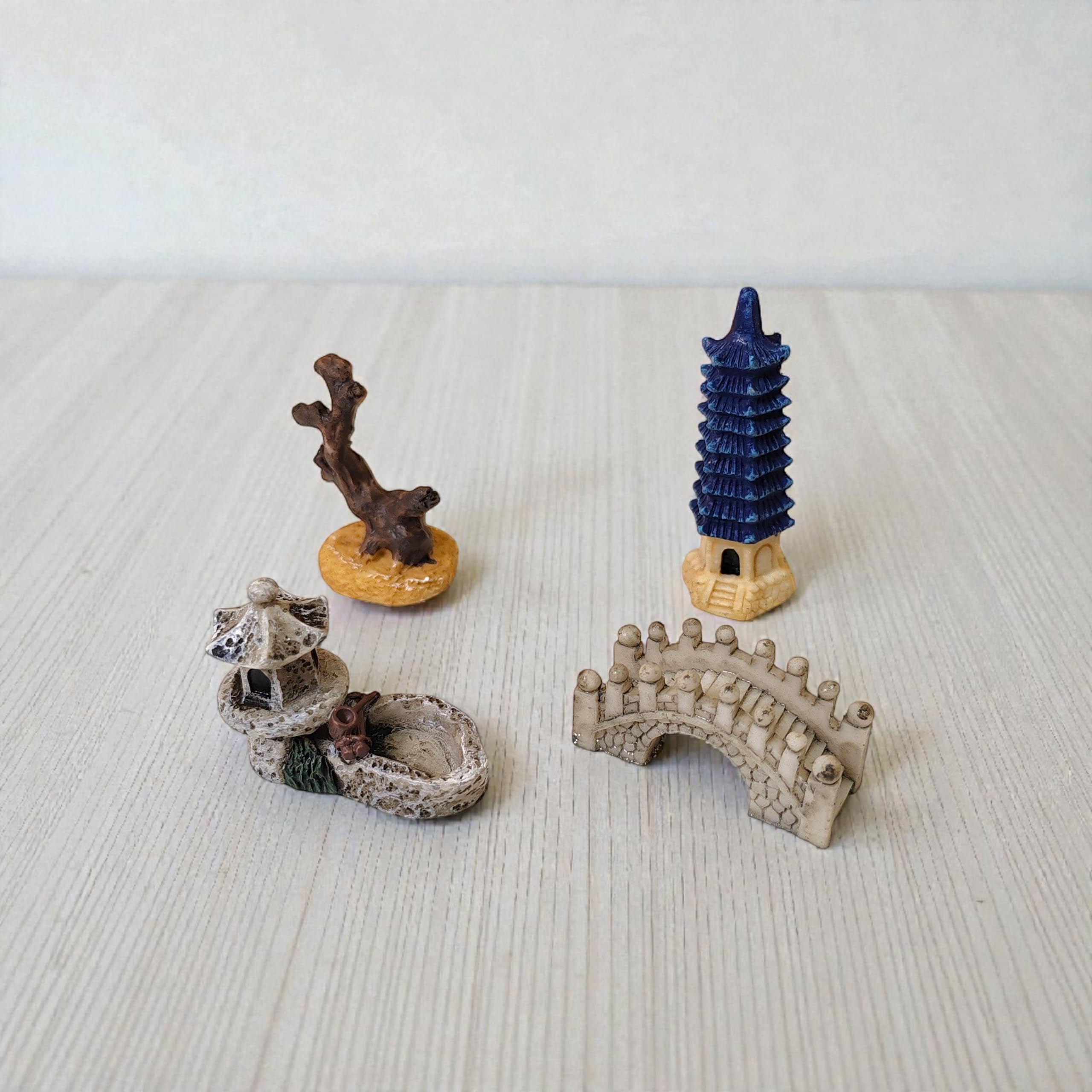 ZEN&TAO Miniature Desktop Zen Garden Accessories, DIY Zen Garden Fairy Garden Miniatures, Japanese Gift Idea, Terrarium, Dollhouse, Bonsai Decorative Craft Kit (4 Items - Option B)