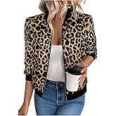 GORGLITTER Women's Cheetah Leopard Print Long Sleeve Blazer Jackets Animal Print Zip Up Bomber Outerwear