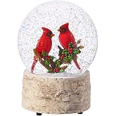 Raz Imports 5.5" Cardinals and Christmas Holly Snow Water Globe