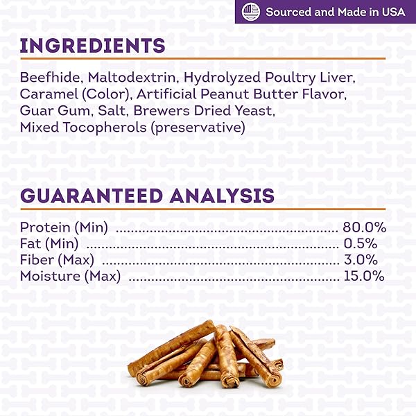 TREATLY USA BEEFHIDE ROLLS 8-9″ DOG CHEW TREATS – PEANUT BUTTER FLAVOR, 15 COUNT/1 PACK