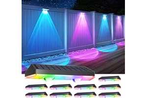 Etetale Solar Fence Lights Outdoor 10 Pack, Warm White & RGB Changing Solar Deck Lights, IP65 Waterproof Solar Lights Outdoor, LED Solar Powered Lights for Outside House Wall Backyard Railing Patio
