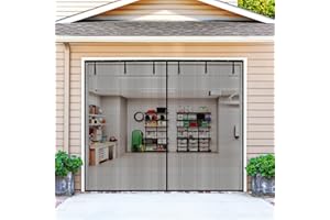 Aystkniet Garage Door Screen for 1 Car Garage 8x7FT, Heavy Duty Garage Net Screen with 8 Roll Up Straps, Hands Free Magnetic Screen Door for Garage, Patio, Terraces, Gym, Balconies, Porch