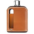 Ragproper Modern Glass Hip Flask - Durable Leather Covered Flask for Whiskey, Spirits, & Other Liquor - Ideal Glass Flask for Men & Women (Double Shot 240ml, Leather Dark & Tan)