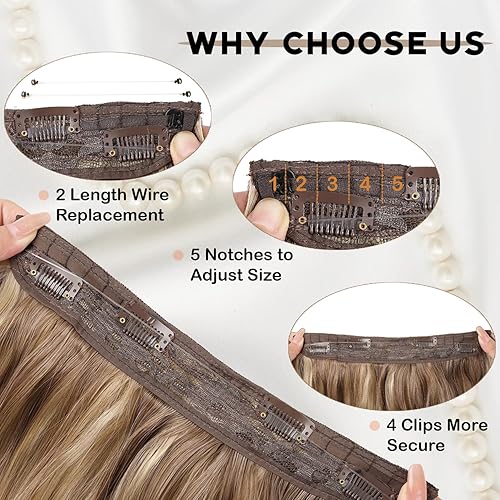 Halo Hair Extensions 20 Inch Invisible Wire Long Wavy Brown with