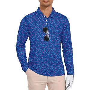 SWISSWELL Long Sleeve Polo Shirts for Men UPF 50+ Sun Protection Performance Print Patterns Collared Golf Polos Casual