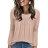 WIHOLL Long Sleeve Shirts for Women Pleated Fall Tops Crewneck Casual Tunic Tops to Wear with Leggings Fashion Clothing