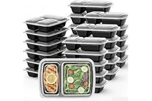 Meal Prep Containers with Lids, Reusable 2-Compartment Food Storage, Sturdy Leakproof, Food Safe, Microwave Freezer Dishwashe