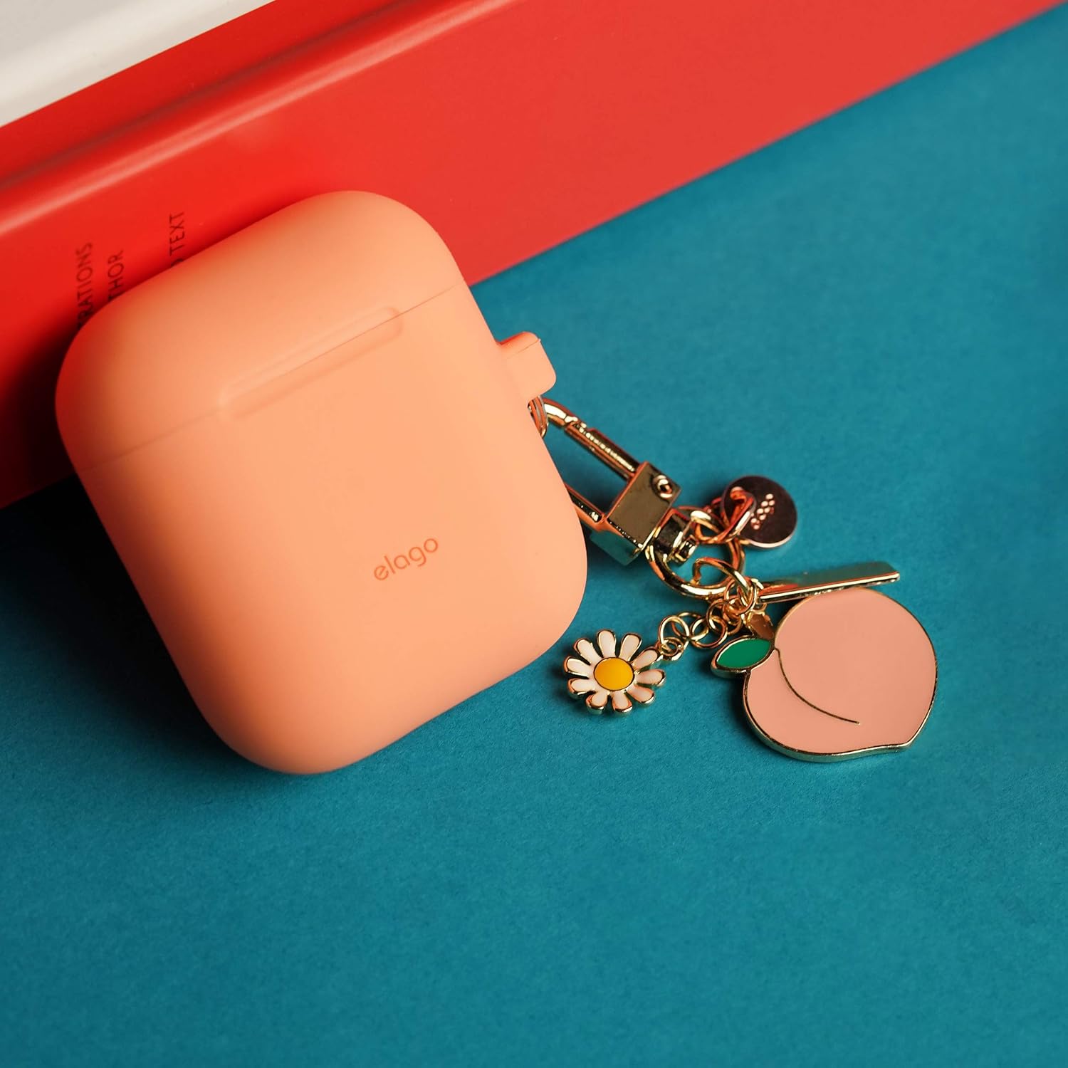 elago AirPods Keyring [PEACH] - Charm for AirPods, Handbag, Tote, Purse, Backpack, Bag, Car Key, Durable Keychain, Sturdy material, Cute Accessories for Women: Clothing