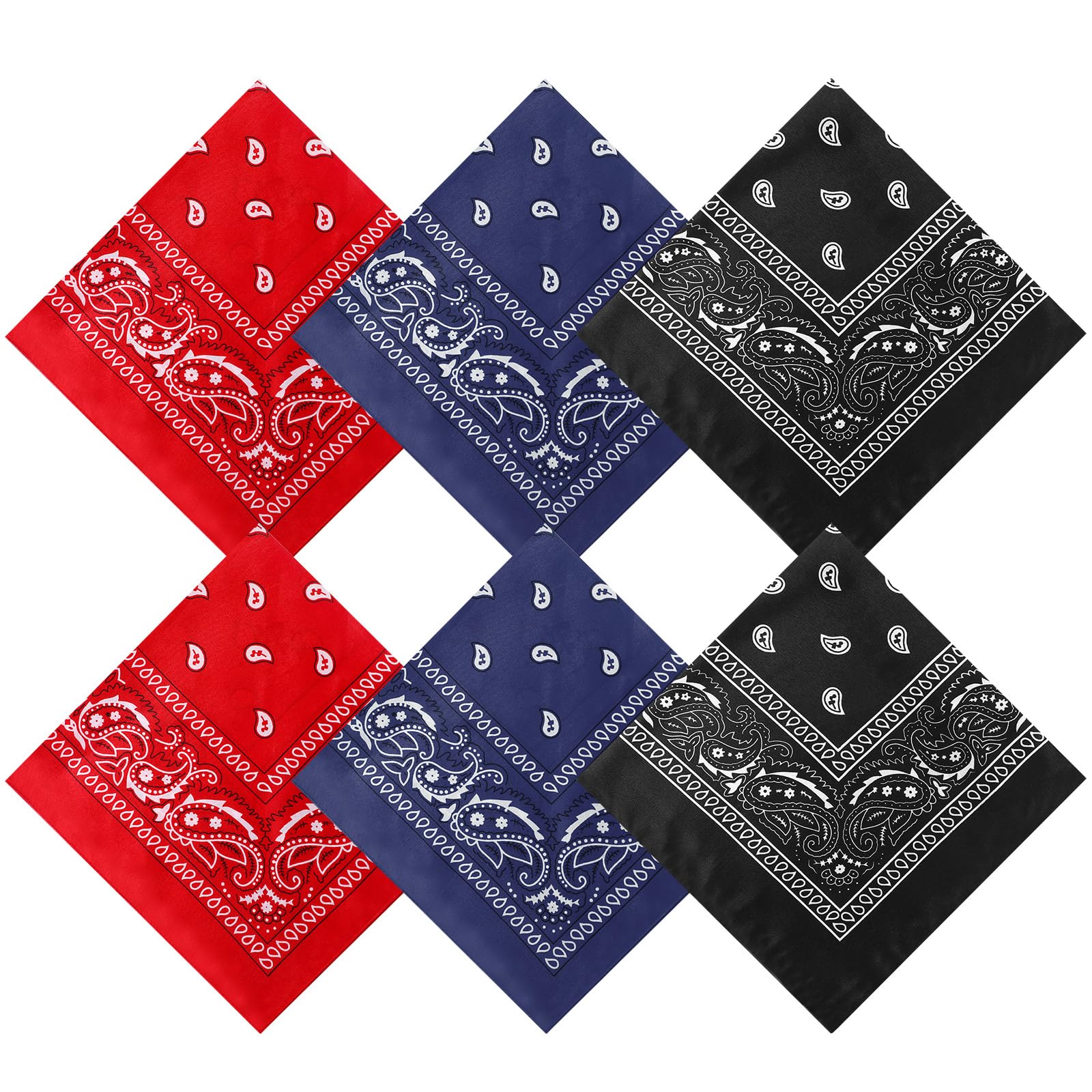Blulu 6 Pcs Mixed Color Neon Color Cowboy Bandanas for Men Women Assorted Paisley Pattern Handkerchiefs 22 x 22 Inch Kids Headwrap Scarfs