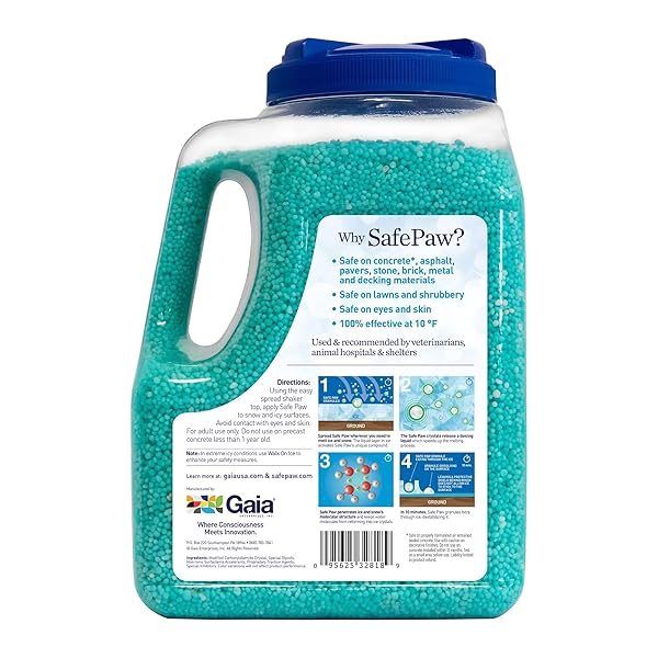 SAFE PAW, DOG/CHILD/PLANT PET SAFE ICE MELT WITH TRACTION AGENT, 8LB, 100% SALT-FREE/CHLORIDE-FREE, NON-TOXIC, NO CONCRETE DAMAGE, FAST ACTING, LASTS 3X LONGER