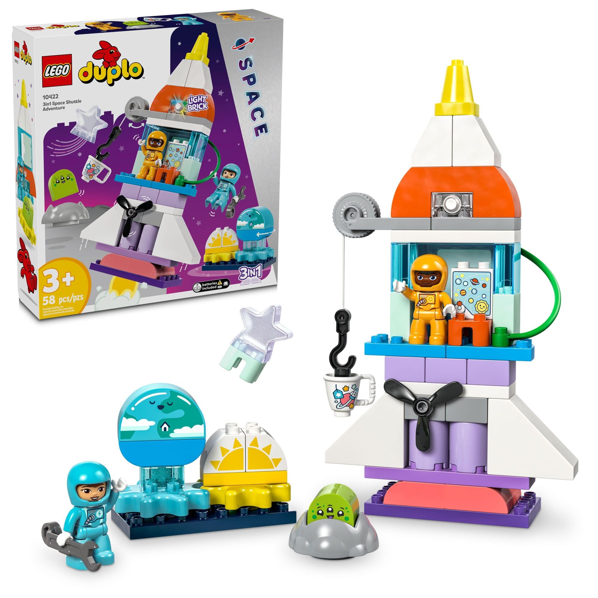 Photo 1 of LEGO DUPLO 3 in 1 Space Shuttle Adventure Rocket Ship Building Set, Kids Educational Space Discovery Toy for 3-Year-Olds and Up, Develops Preschool Kids’ Learning and Fine Motor Skills, 10422