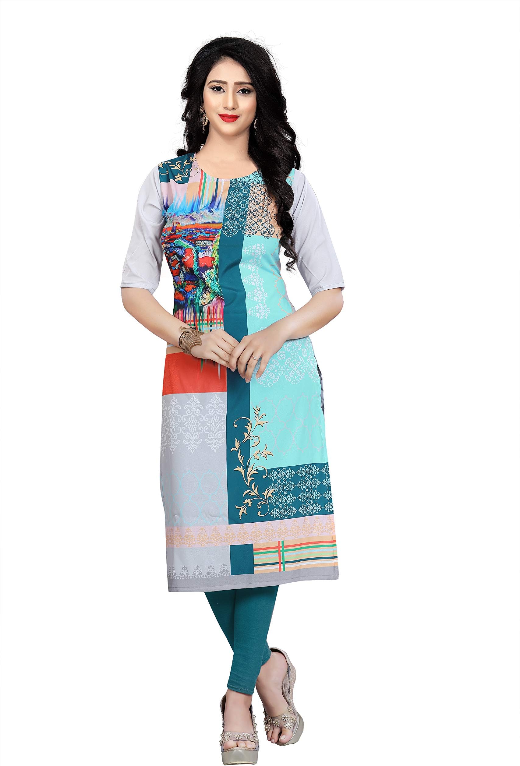 Navlik Women's Crepe Stitched Kurti (Multi-Coloured)
