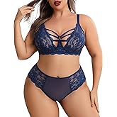 Avidlove Plus Size Lingerie Set for Women Lace Bra Panties Set 2 Piece Lingerie